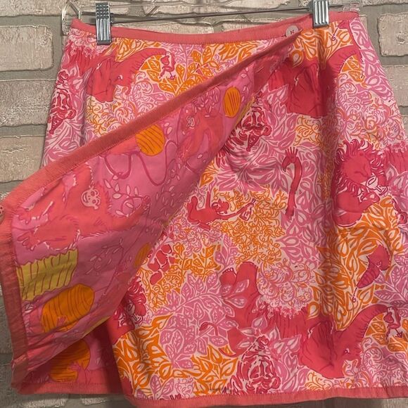 Lilly Pulitzer Vintage Reversible Wrap Skirt 4 Strawberry Barrel of Monkeys - Picture 3 of 8